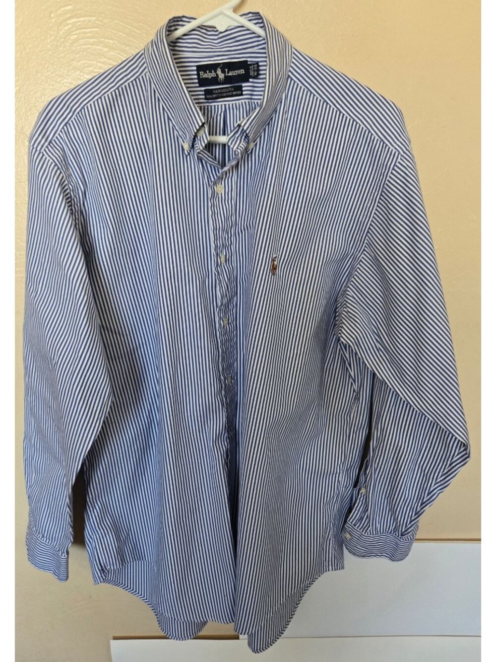 Ralph Lauren Blue Striped Yarmouth Classic 100% Cotton Button Down Size 16-34